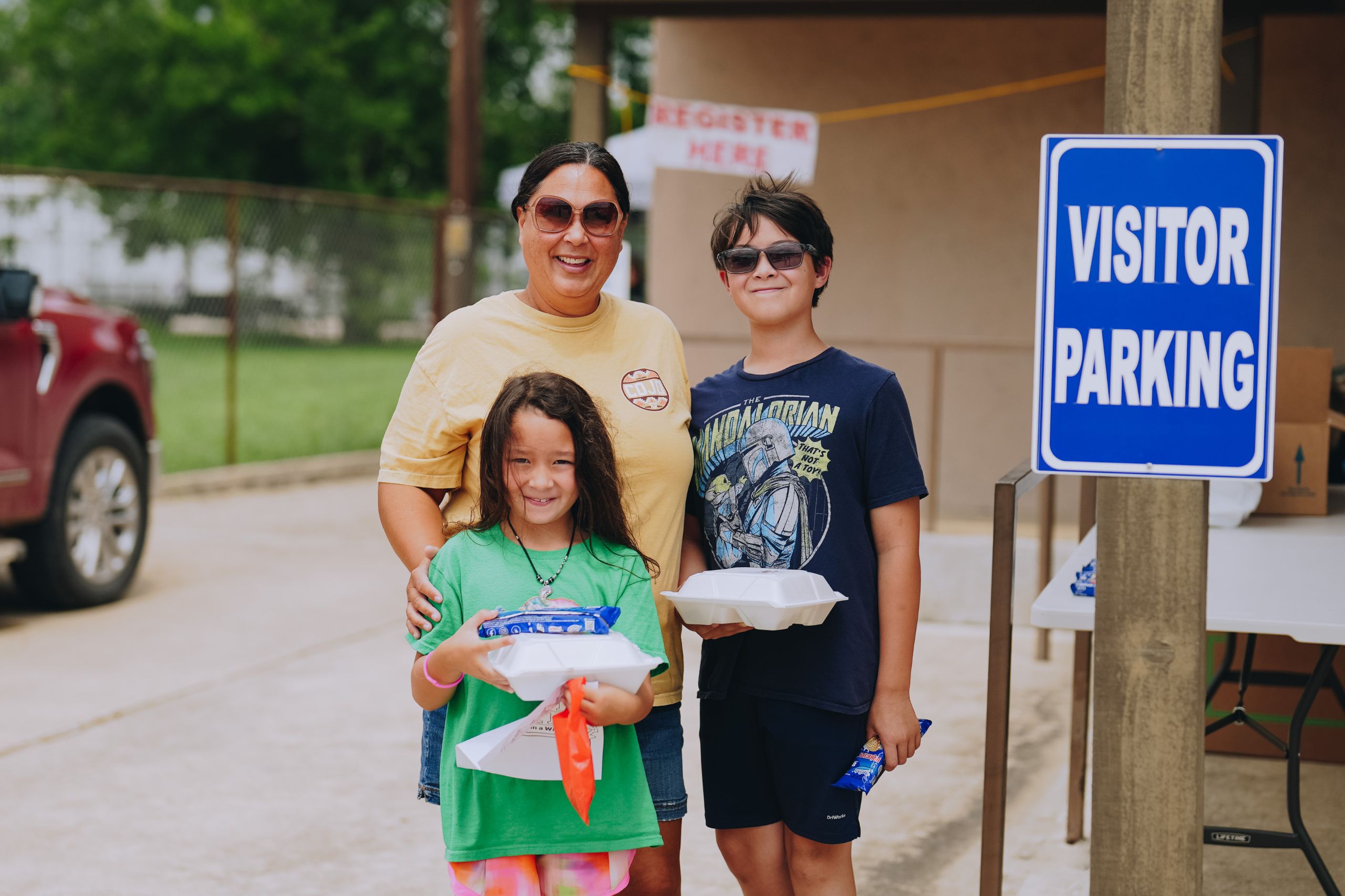 A Texas family receiving Mercy Chefs meals in the aftermath of the devastating floods