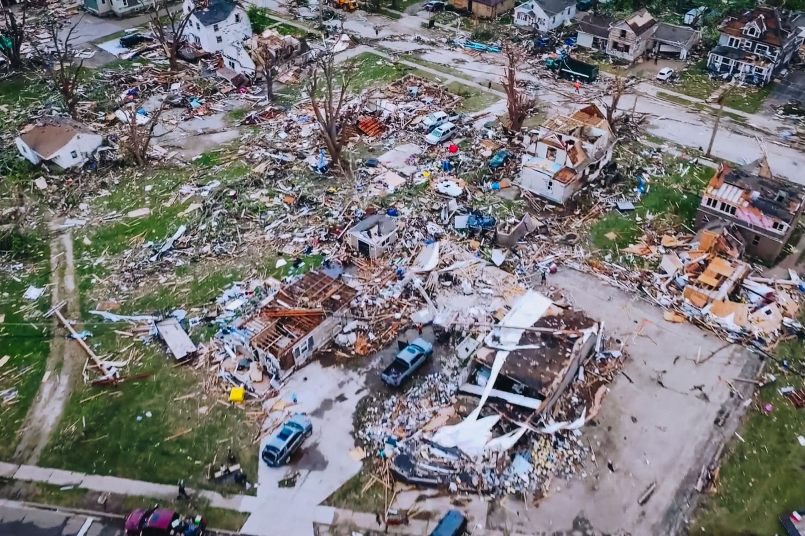 Aerial view of tornado damage in Wisconsin.